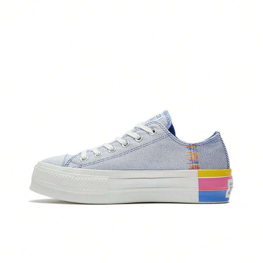 Converse Chuck Taylor All Star Rainbow Platform Low Top Comfortable Stylish Low-Top Canvas Shoes Women's Blue Striped - Blue - View 1