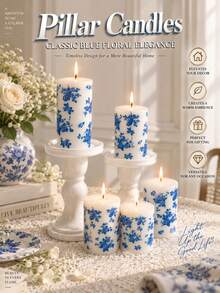 3/1pc White Cylindrical Blue Patterned Candles, Up To 3.93 Inches Long, Decorative Candle Set, Candle Ornaments, Suitable For Home Decor, Table Setting, Party, Dinner Banquet, Wedding Favors, Meditation And Relaxation - Multiple Styles - View 3