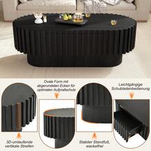Oval Coffee Table 100*50*35.5 Cm, Living Room Table With Drawer, Side Table, Decorative Vertical Slat Design, Stable Wooden Coffee Table For Living Room, Max Load 20 Kg, Black - Black - View 5