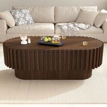 Oval Coffee Table 100*50*35.5 Cm, Living Room Table With Drawer, Side Table, Decorative Vertical Slat Design, Stable Wooden Coffee Table For Living Room, Maximum Load 20 Kg, Walnut Wood Color - Walnut Wood Color - View 1
