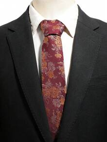 1pc Vintage Floral Jacquard Men's Formal Business Shirt With Artistic Floral Decorative Tie - Multicolor - View 2