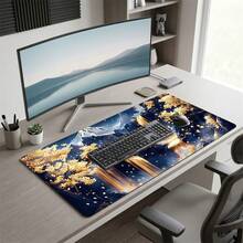 Golden Waterfall Extra Long Mouse Pad, Non-Slip Rubber Base, Office Home Gaming Gift, For Him/Her, Study Desk Accessory, Office Supplies, Mouse Pad, Keyboard Pad, Laptop Pad - Gold - View 5