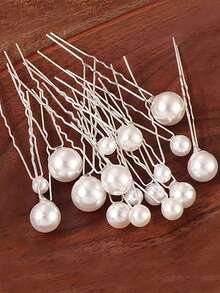18 Pieces/Set Of Faux Pearl U-Shaped Pin Hairpins, Bridal Hair Styling Hairpin Headpieces - White - View 8