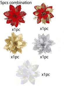 36Pcs Artificial Glitter Christmas Flower Decoration Set, Artificial Christmas Flower Decorations, Artificial Christmas Tree Decorations (Including Clips And Flower Branches), DIY Christmas Wreaths, Christmas Parties, Christmas Tree Decorations - Multicolor - View 13