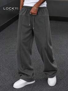 1pc Men's Autumn/Winter Korean Style Minimalist Line Structure Loose Casual Long Pants - Dark Grey - View 9