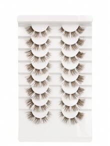8 Pairs Segmented Cat Eye False Eyelashes, Brown, DD Curl, Elongated Tail, 3D Light Explosion, Fluffy & Soft, Suitable For Festivals, Parties And Various Fashion Occasions - Brown - View 10