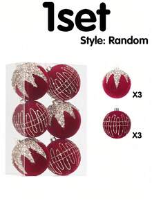 1pc/Set Christmas Tree Hanging Ornament Set, Dark Green Velvet Christmas Balls With Shiny Sequins, Shatterproof Hanging Decor, Includes Christmas Ribbon, Suitable For Christmas Party Decoration, Christmas Tree Decoration And Home Decor - Red Christmas Ball - View 6