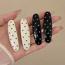 4pcs Vintage Polka Dot Hair Clips, Black And White Color Block Design, Simple Versatile Bangs Clips For Women's Daily Wear - Black + White - View 6