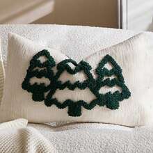 3D Christmas Tree Pillow Case, Rustic Farmhouse Style Christmas Tree Pillow Case, 17.72x17.72 Inches, Polyester Material, Zipper Design, Hand Wash Only, Geometric Pattern, Holiday Home Decor Cushion Cover (1pc, 2pcs Optional) - Green - View 9