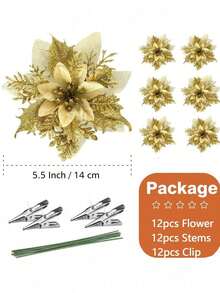 36Pcs Artificial Glitter Christmas Flower Decoration Set, Artificial Christmas Flower Decorations, Artificial Christmas Tree Decorations (Including Clips And Flower Branches), DIY Christmas Wreaths, Christmas Parties, Christmas Tree Decorations - Multicolor - View 11