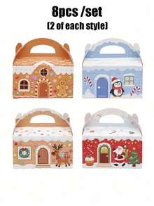 8/4/1pc Christmas Gift Box, Patterns Include Santa Claus, Reindeer, Snowman And Christmas Tree, Suitable For Christmas, Holidays And Home Decor, Party Favors And DIY Gift Packaging - Style Two - View 11