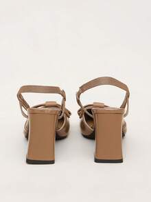 Women's Summer New Brown Pointed Toe High Heel Shoes With Bow Decor, Slingback Chunky Heel, Versatile Party Shoes - Brown - View 7
