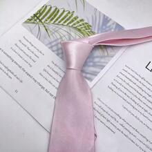 1pc Men's Textured Ribbed Tie, 7cm Hand-Tied Casual Solid Color Necktie - Light Pink - View 2