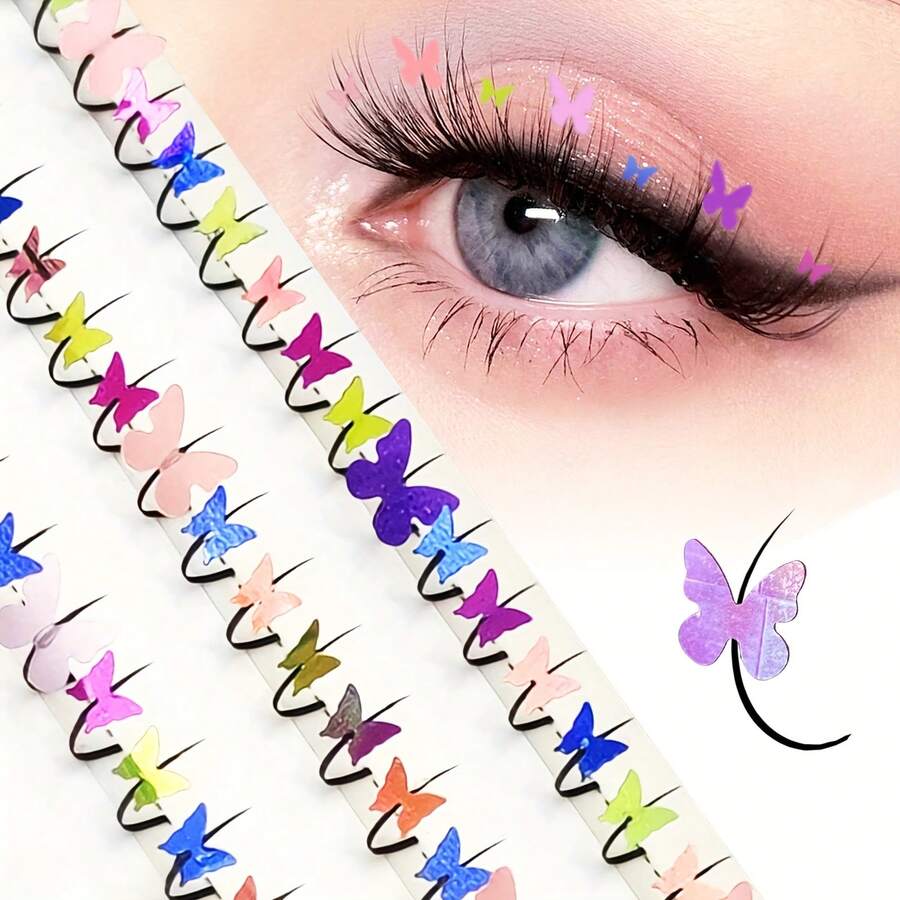 60pcs Butterfly Theme Fairy Eyelashes, Summer Glitter, Perfect For Party Decoration And Concerts - D - View 1