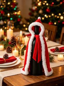1pc Or 2pcs Christmas Wine Bottle Decor Set, Classic Vintage Dress Style, Suitable For Holiday Parties, Restaurant Holiday Atmosphere, Home Kitchen Table Setting And Farmhouse Style Decoration - View 6
