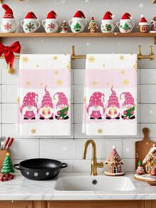 2pcs Pink Christmas Tree And Ornament Print Kitchen Towels, Holiday Dish Cloths, Suitable For Kitchen Cleaning & Christmas Decor - Pink - View 8