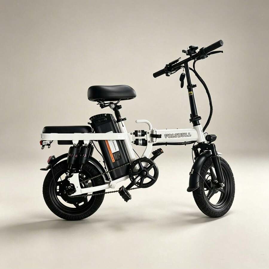 Bicicleta Eléctrica Plegable X3 para Adultos, Motor Integrado de 500W, Batería de 48V 10Ah, Llanta Sin Cámara de 14 x 2.125, 5 Niveles de Velocidad Ajustables, Amortiguación Múltiple, Pantalla LCD a Color, Alarma y Luces LED - Blanco - Ver 1