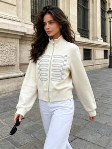 DEEKA Autumn New Women's European And American Style Fashion Minimalist Versatile Knot Button Sweatshirt Jacket - Beige - View 3