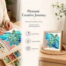 1pc Sea Glass Acrylic Mosaic Craft Kit Picture Frame Painting, Turtle, Bird, Owl, Cat, Jellyfish Pattern, Handmade Craft, No Glue, Home Decor, Thanksgiving Gift For Mom, Birthday Gift And More - A - View 6