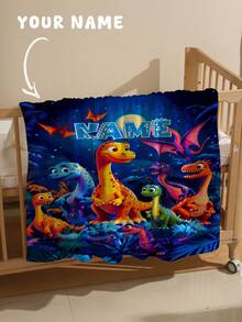 1pc Personalized Customizable Text Home Blanket, Dinosaur & Floral Pattern Commemorative Throw, Suitable For Home Sofa Bed - Multicolor - View 4
