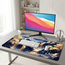 Golden Waterfall Extra Long Mouse Pad, Non-Slip Rubber Base, Office Home Gaming Gift, For Him/Her, Study Desk Accessory, Office Supplies, Mouse Pad, Keyboard Pad, Laptop Pad - Gold - View 3