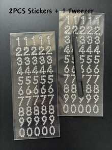 1pc/2pcs/3pcs/4pcs 3D Silver Rhinestone Decor Sticker Set With English Letters, Numbers, Hearts, Stars, Luxury Shiny Texture, Includes Tweezers, Self-Adhesive, Suitable For Phone, Laptop, Camera, Earphones, Water Bottle, Electronic Device Case, Gift Box, Greeting Card, Aromatherapy Container, Storage Box Surface Decoration - one-size - View 14