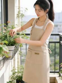 [2026 New Fashion Durable Canvas Apron]Home Kitchen Cooking Breathable Workwear Simple Halter Neck Anti-Splash Apron Shoulder Strap Style Painting Fashion Home Canvas Work Apron Women's - Multicolor - View 3