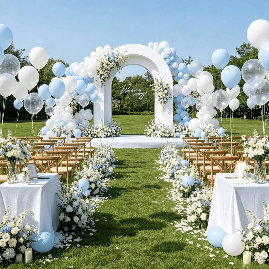 40pcs Light Blue, Pearl White & Transparent Balloons, 10 Inch, Suitable For Baby Shower, Bachelorette Party, Birthday, Wedding And Bridal Shower Decoration - View 1