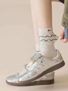 5 Pairs Women's Beige Grey Warm Mid-Calf Socks - Multicolor - View 2
