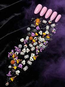 Autumn Halloween Series Cartoon Resin Nail Art Charms, Styles Include Pumpkin Head, Ghost Candy, Witch Magic Hat, Randomly Assorted, Random Colors, Total Quantity 100pcs/50pcs, DIY Wearable Nail Accessories For Girls - Multicolor - View 5