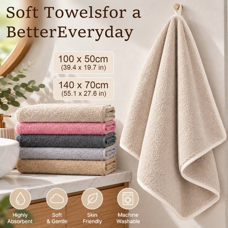 FLYINGCURTAINS Solid Color Face Towel For Shower, Ultra Soft Quick Drying And Skin Friendly Towel For Bathroom, Machine Washable - Apricot - View 1