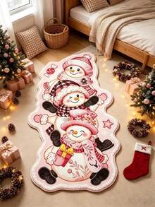 1PC Pink Cute Christmas Snowman Holiday Decorative Rug, Bedroom Decor, Small Rug, Carpet, Home Decor, Living Room Rug, Living Room Small Rug, Bedroom Rug, Living Room Home Decor - A - View 2