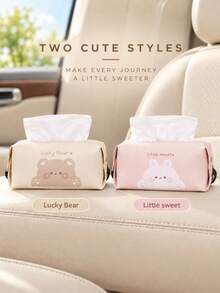 Car Tissue Box, Car Tissue Box Holder, Hanging Tissue Dispenser, Back Seat Headrest Napkin Holder, Leather Tissue Box Cover, Cute Bear Rabbit Storage Box, Suitable For Seat Back, Center Console, Car SUV, Interior Accessories - A - View 10