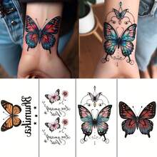 4pcs Butterfly Floral Letter Temporary Tattoo Stickers Set, Waterproof Long Lasting Fake Tattoos, Colorful Body Art Decals For Wrist, Party Festival Decorations, Easy To Apply & Remove - Multicolor - View 8