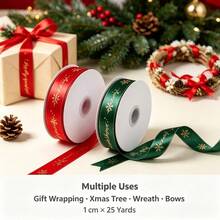 Christmas Gold Foil Ribbon 25 Yards 1cm Wide Christmas Tree Decoration DIY Bow Handmade Party Supplies Holiday Gift Wrapping Ribbon - A - View 10