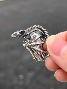 1pc Dragon Shaped Copper Ring, Gothic Punk Style, Pterosaur Wing Open Adjustable Ring, Vintage Jewelry Accessory Gift For Men And Women - Pterosaur - View 3