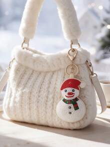1pc Christmas Vintage Cute Rhinestone & Bead Santa Claus Snowman Keychain, 3D Gift Box Sock Bell Design Bag Charm, Unisex Christmas Gift Accessory - Multicolor - View 14