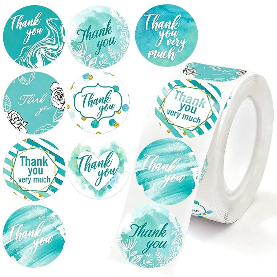 500pcs/Roll Thank You Stickers Green Thank You Order Labels Sealing Stickers Handmade/Party Gift Box/Cake Sealing Stickers 1 Inch Self-Adhesive Label Paper Suitable For Convenience Store, Supermarket, Cake Shop, Bakery, Milk Tea Shop, Coffee Shop Thank You For Your Order Stickers - one-size - View 1