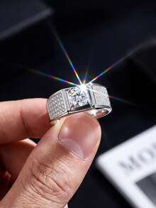 1pc Moissanite Ring, Bold Design, 1CT Men's Ring, Suitable For Men's Daily Wear And Special Occasions - Atmospheric Moissanite Ring - 1ct - View 3