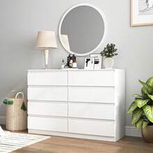 Cómoda moderna para dormitorio, mueble de almacenamiento con 8 cajones sin tiradores, gran capacidad de almacenamiento, diseño que ahorra espacio, organizador de muebles para la habitación, ideal para el salón, el dormitorio o un apartamento. - Blanco - Ver 1
