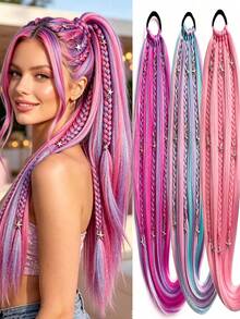 24 Inch Women's Synthetic Ponytail Wig/Elastic Rope New Braided Wig/Thickened Elastic Rope/More Durable/Suitable For Daily Wear/Also Suitable For Parties And Gatherings/Colorful Wig/Party Wig/Costume Wig - Multicolor - View 1