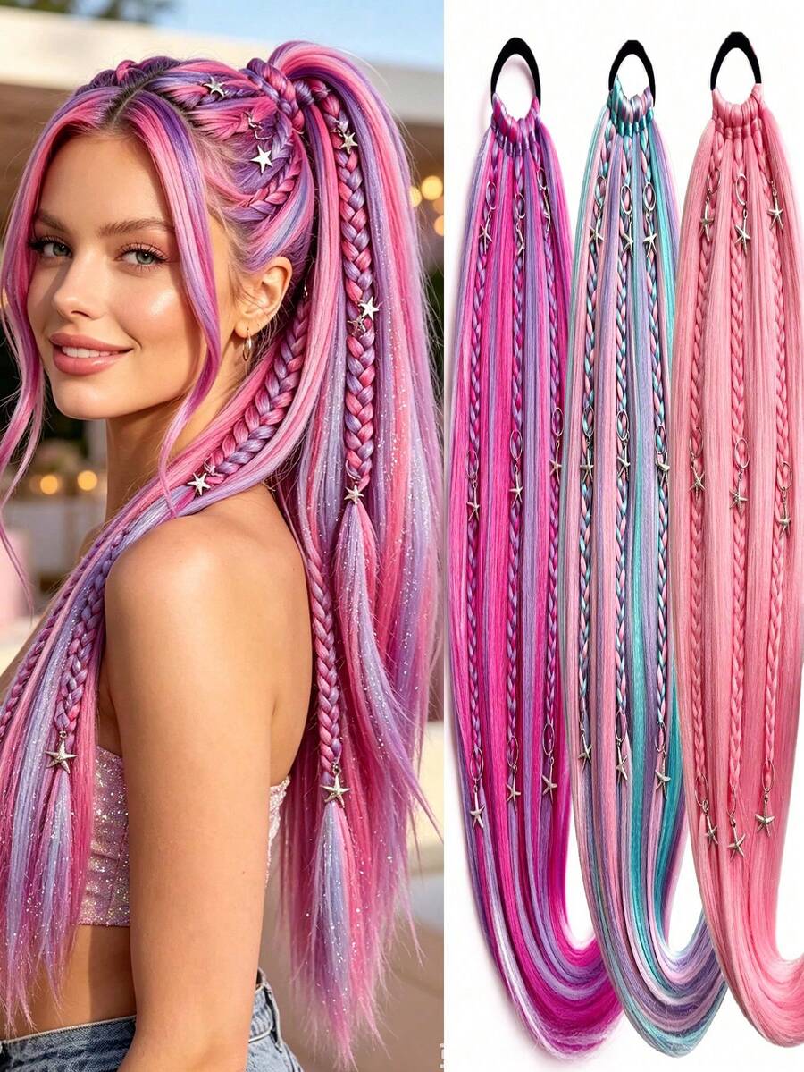 24 Inch Women's Synthetic Ponytail Wig/Elastic Rope New Braided Wig/Thickened Elastic Rope/More Durable/Suitable For Daily Wear/Also Suitable For Parties And Gatherings/Colorful Wig/Party Wig/Costume Wig - Multicolor - View 1