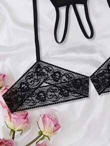 Celana Dalam G-String Wanita Seksi Bertali Terbuka Tanpa Bisa Dilepas, Motif Huruf Liburan, Tali Kaki Renda Nyaman, Pakaian Dalam yang Dipersonalisasi - Hitam - View 4