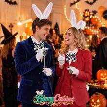 White Rabbit Costume Accessory Set, Includes Rabbit Ear Headband, Tail, Pocket Watch 5-Piece Premium Set: Bow Tie, Gloves, Fluffy Ears & Tail | Comfortable Fit | Suitable For Adult Halloween And Easter Cosplay Outfits - Multicolor - View 4