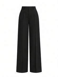 EARO Women's Elegant Black Wide Leg Pants, With Pockets, Non-Stretch Long Vintage Style Suit Pants - Black - View 10