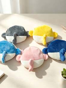 Cartoon Pufferfish-Shaped Plush Coin Purse, Colorful Embroidered Small Animal Zipper Pouch, Portable Pouch For Earphones And Small Items - Multicolor - View 5