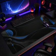 1pc Abstract Graphic Large Mouse Pad For Office Writing, Black Blue Desk Mat, Polyester Fiber Surface, Non-Slip Rubber Base, 4 Sizes Available - View 1