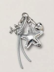 Cross-Border Silver Textured Star Keychain, Cute Balloon Dog Heart Pendant, Bag Decoration Charm, Backpack Handbag Accessory - Multicolor - View 9