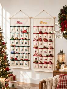 1pc Custom Embroidered Christmas Advent Calendar Wall Hanging Storage Decor, Personalized Name Hanging Scroll With 24 Pockets, 2 Available Styles, Indoor Wall Home Decor, Ideal Holiday Gift For Family And Friends - Multicolor - View 2