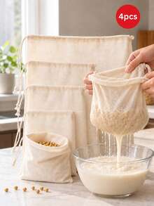 1/4/6/Pcs Reusable Cloth Gauze Bag - Multi-Purpose Muslin Fabric For Straining, Cooking, Baking, Juicing And Cheese Making - Kitchen Essentials, Cheese Making Supplies - Multicolor - View 2